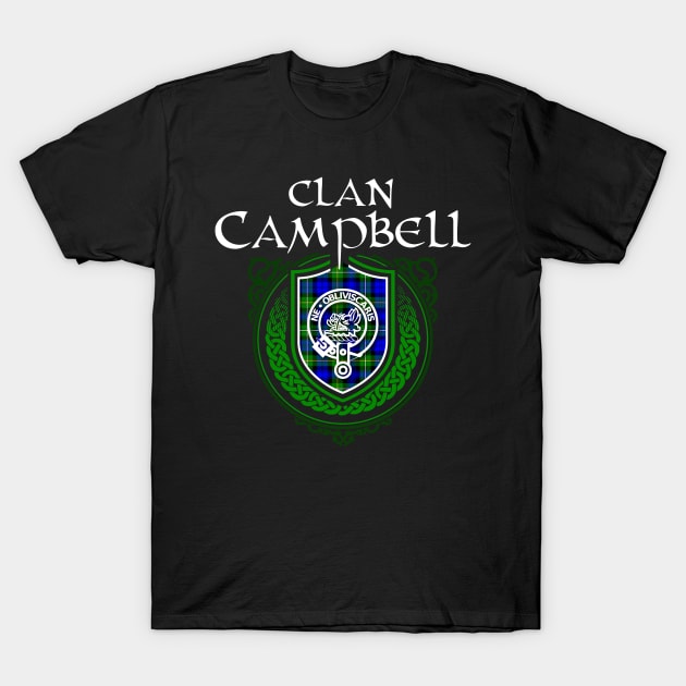 Clan Campbell Surname Scottish Clan Tartan Crest Badge T-Shirt by Celtic Folk